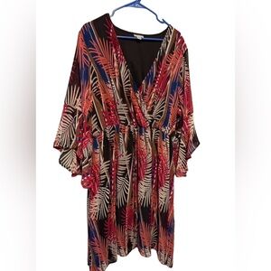 Avenue Women”s 26/28 Multicolor Leaf Pattern Long Sleeve Dress boho cottagecore